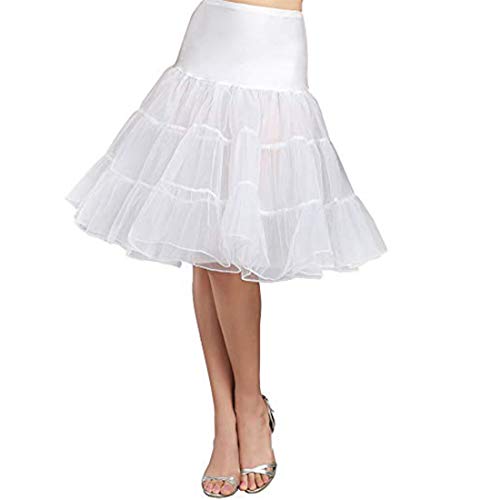 Kumeng Women's 50s Vintage Rockabilly Petticoat Crinoline Tutu Underskirt 27" Length Net Tulle Petticoat Half Slip (FBA), White, Small - Image 1