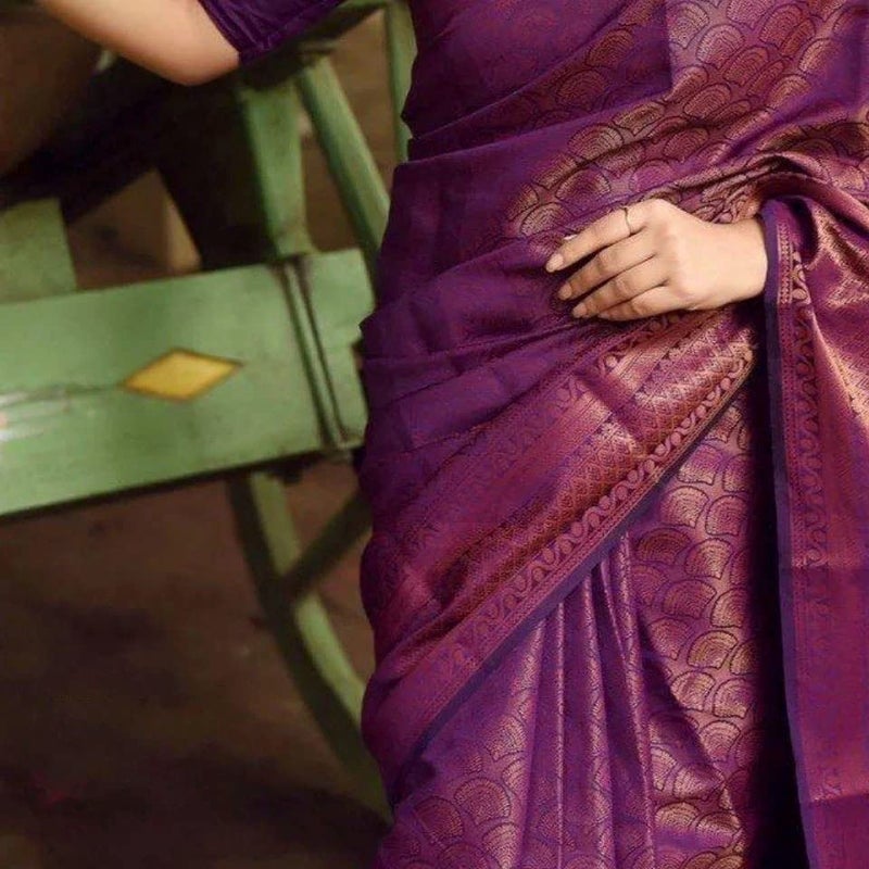 SGF11 Women's Kanjivaram Soft Silk Saree With Blouse Piece (Purple) - Image 3