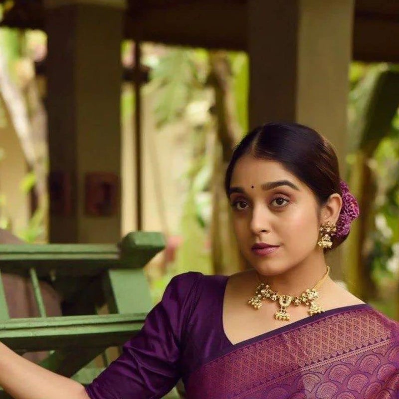 SGF11 Women's Kanjivaram Soft Silk Saree With Blouse Piece (Purple) - Image 5