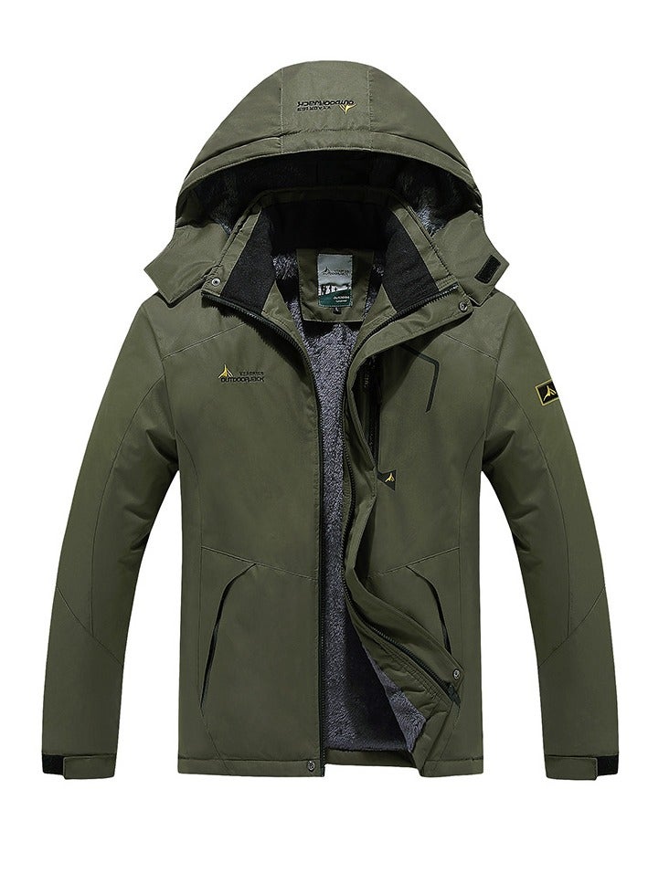 Loquat Men's Thicken Ski Jacket Warm Winter Waterproof Windbreaker Hooded Snowboarding Coat Army Green 