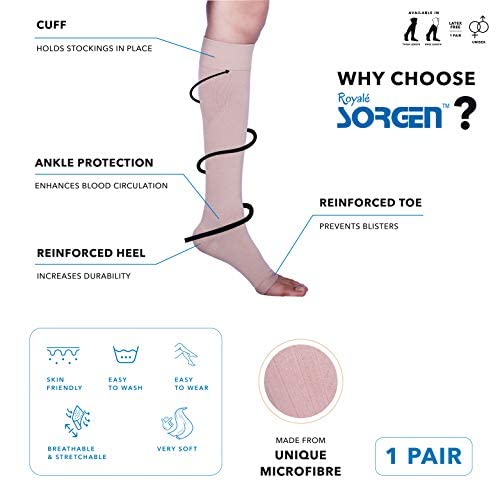Sorgen Royale (Microfiber) Extra Soft Superior Fabric Medical Compression Stockings for Varicose Veins Class 2 Knee Length for men and women with free wearing glider (Small) - Image 3