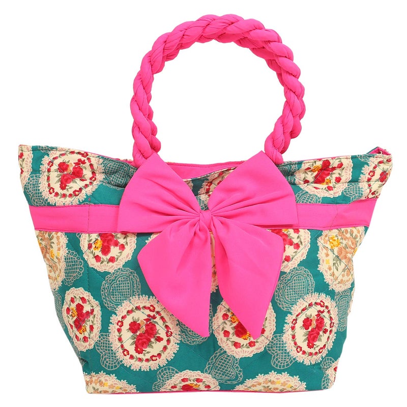 Kuber Industries Bow Design Satin Womens Handbag Green - Image 1