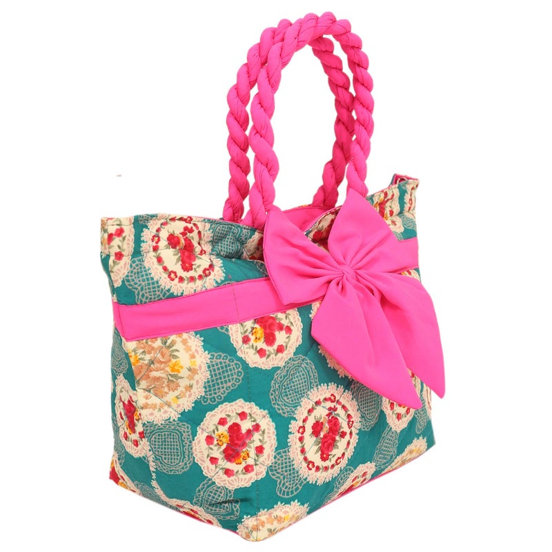 Kuber Industries Bow Design Satin Womens Handbag Green - Image 3