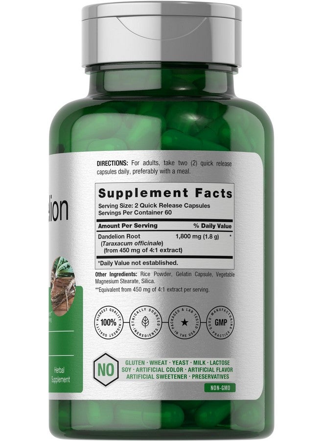 Horbäach Dandelion Root Supplement 1800mg | 120 Capsules | Non-GMO, Gluten Free - Image 2