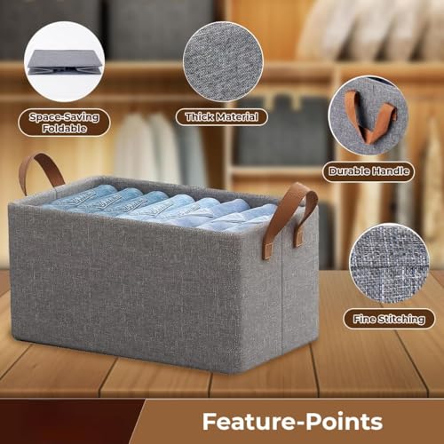 Nibbler Pack of 2 Store Wardrobe Organizer For Clothes With Metal Frame Rectangle Storage Basket For Clothing Fabric Storage Box With Handles Shelf Basket For Clothes Pants Jeans Sweater (2) - Image 2