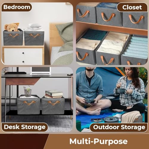 Nibbler Pack of 2 Store Wardrobe Organizer For Clothes With Metal Frame Rectangle Storage Basket For Clothing Fabric Storage Box With Handles Shelf Basket For Clothes Pants Jeans Sweater (2) - Image 4