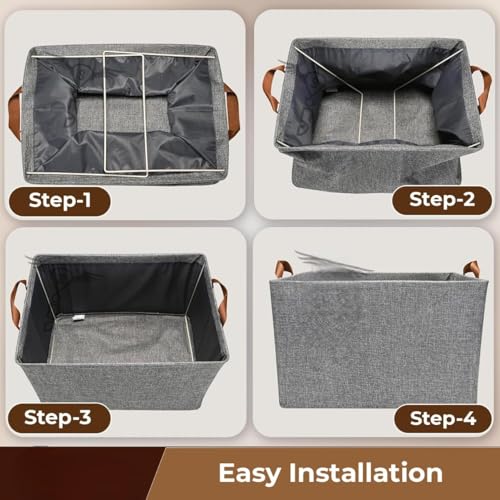 Nibbler Pack of 2 Store Wardrobe Organizer For Clothes With Metal Frame Rectangle Storage Basket For Clothing Fabric Storage Box With Handles Shelf Basket For Clothes Pants Jeans Sweater (2) - Image 5
