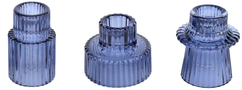 Vixdonos Glass Candlestick Holders Tealight Candle Holders for Table Centerpieces Wedding Decor and Dinner Party 3 Pcs Dark Blue
