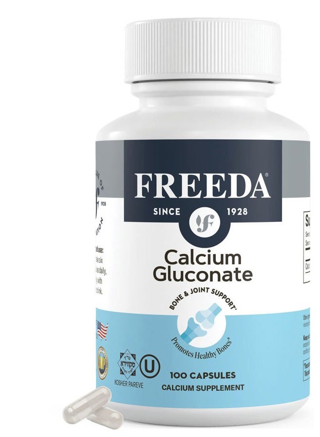 Freeda Calcium Gluconate – Kosher Vegan Calcium Supplement – Easy to Digest & Absorb – Supports Bone Strength – Pure Calcium Without Vitamin D – (100 Capsules) - Image 1