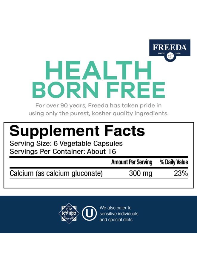 Freeda Calcium Gluconate – Kosher Vegan Calcium Supplement – Easy to Digest & Absorb – Supports Bone Strength – Pure Calcium Without Vitamin D – (100 Capsules) - Image 3
