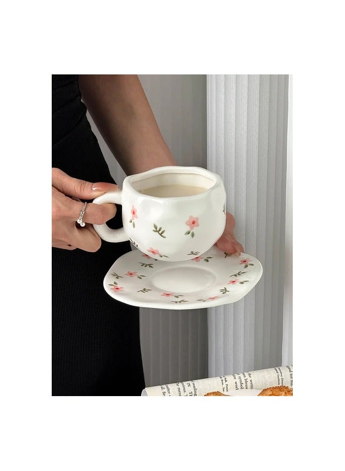 White Ceramic Flower Decorated Coffee Mug - 250ml - Image 1