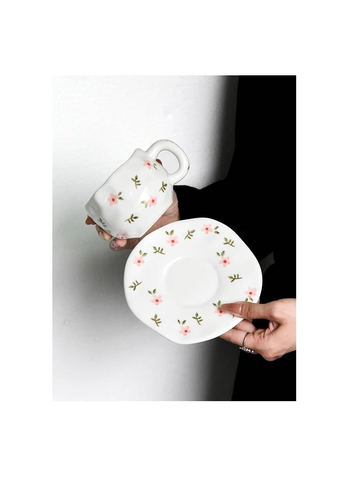 White Ceramic Flower Decorated Coffee Mug - 250ml - Image 2