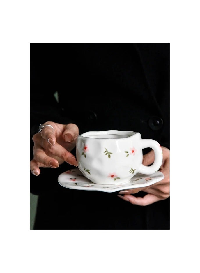 White Ceramic Flower Decorated Coffee Mug - 250ml - Image 3
