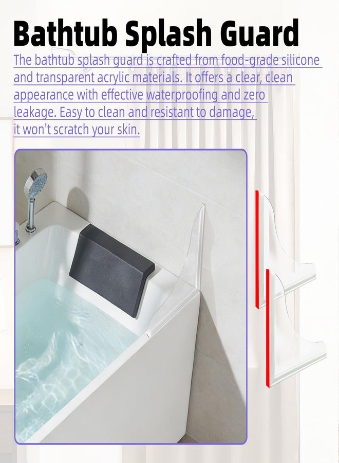 DEELEDM 2 Pcs Splash Guard for Bathtub, Durable Acrylic Splash Guard with Adhesive Backing, Featuring 4 Pcs Shower Curtain Clips for Use in Bathtubs to Prevent Water Splashing Out - Image 3