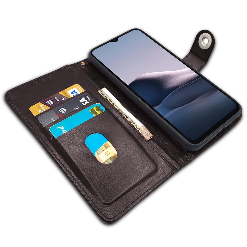 Pikkme Vivo Y12s / Y20 / Y20i / Y20G Flip Cover Leather Finish | Inside TPU with Card Pockets | Wallet Stand and Shock Proof | Complete Protection Flip Case (Button Coffee) - Image 3