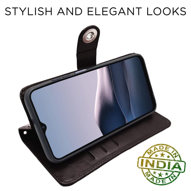 Pikkme Vivo Y12s / Y20 / Y20i / Y20G Flip Cover Leather Finish | Inside TPU with Card Pockets | Wallet Stand and Shock Proof | Complete Protection Flip Case (Button Coffee) - Image 5