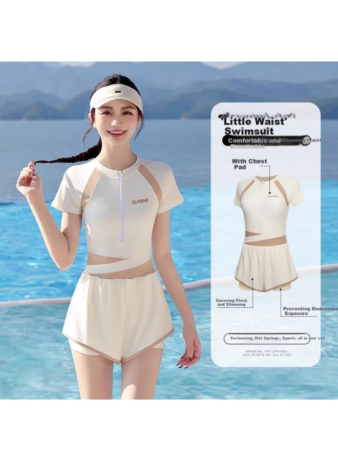 F.dyraa Women's One-piece Quick-drying Swimsuit Covering Meat And Slimming Plus Size Swimsuit Spa Swimming Two-piece Set 15045 White L - Image 1
