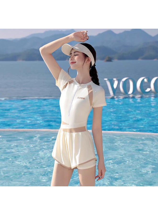 F.dyraa Women's One-piece Quick-drying Swimsuit Covering Meat And Slimming Plus Size Swimsuit Spa Swimming Two-piece Set 15045 White L - Image 3