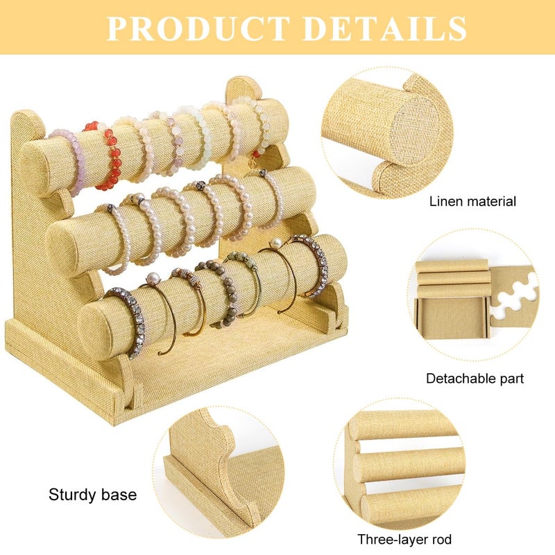 M'AYCREATE ® 3-Tier Bracelet Organizer Linen Jewelry Wristwatch Holder Desk Display Stand for Watch, Bangle, Bracelet, Retro Showcase Rack Boutique Shop Wrist Pieces Display Holder - Image 3