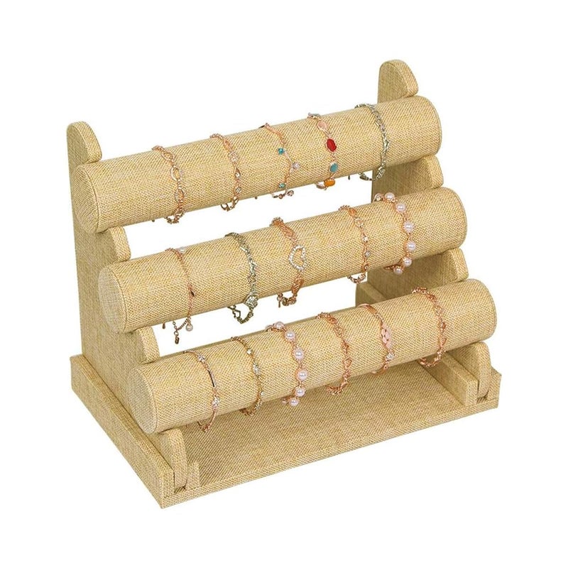 M'AYCREATE ® 3-Tier Bracelet Organizer Linen Jewelry Wristwatch Holder Desk Display Stand for Watch, Bangle, Bracelet, Retro Showcase Rack Boutique Shop Wrist Pieces Display Holder - Image 1