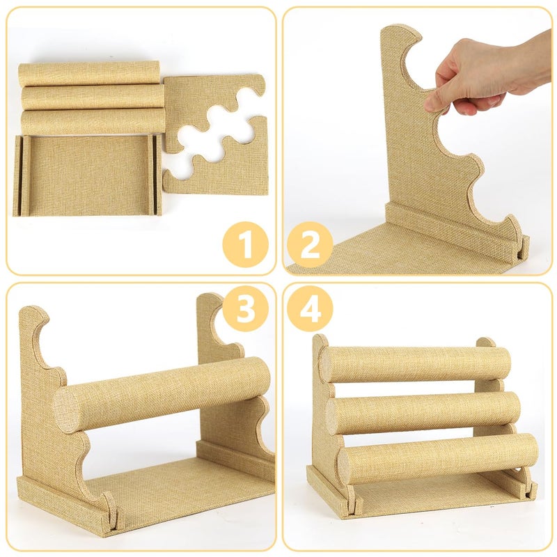 M'AYCREATE ® 3-Tier Bracelet Organizer Linen Jewelry Wristwatch Holder Desk Display Stand for Watch, Bangle, Bracelet, Retro Showcase Rack Boutique Shop Wrist Pieces Display Holder - Image 4