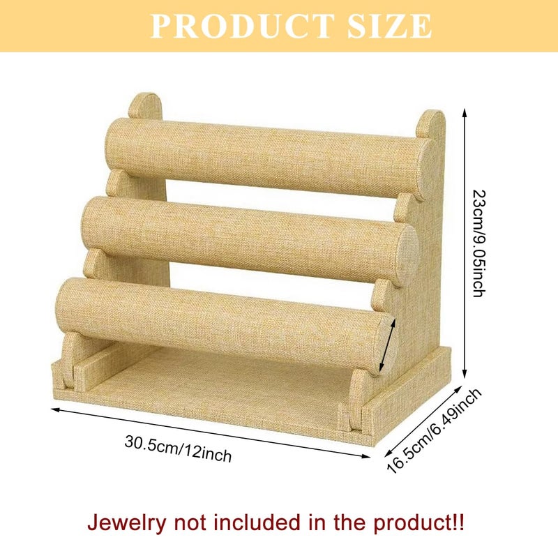 M'AYCREATE ® 3-Tier Bracelet Organizer Linen Jewelry Wristwatch Holder Desk Display Stand for Watch, Bangle, Bracelet, Retro Showcase Rack Boutique Shop Wrist Pieces Display Holder - Image 2