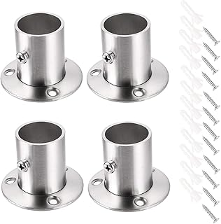 OwnMy OwnMy 4 Packs Stainless Steel Pole Sockets Flange Rod Holder, Wall Mount Pipe Bracket with Screws for Closet Wardrobe  - Image 1