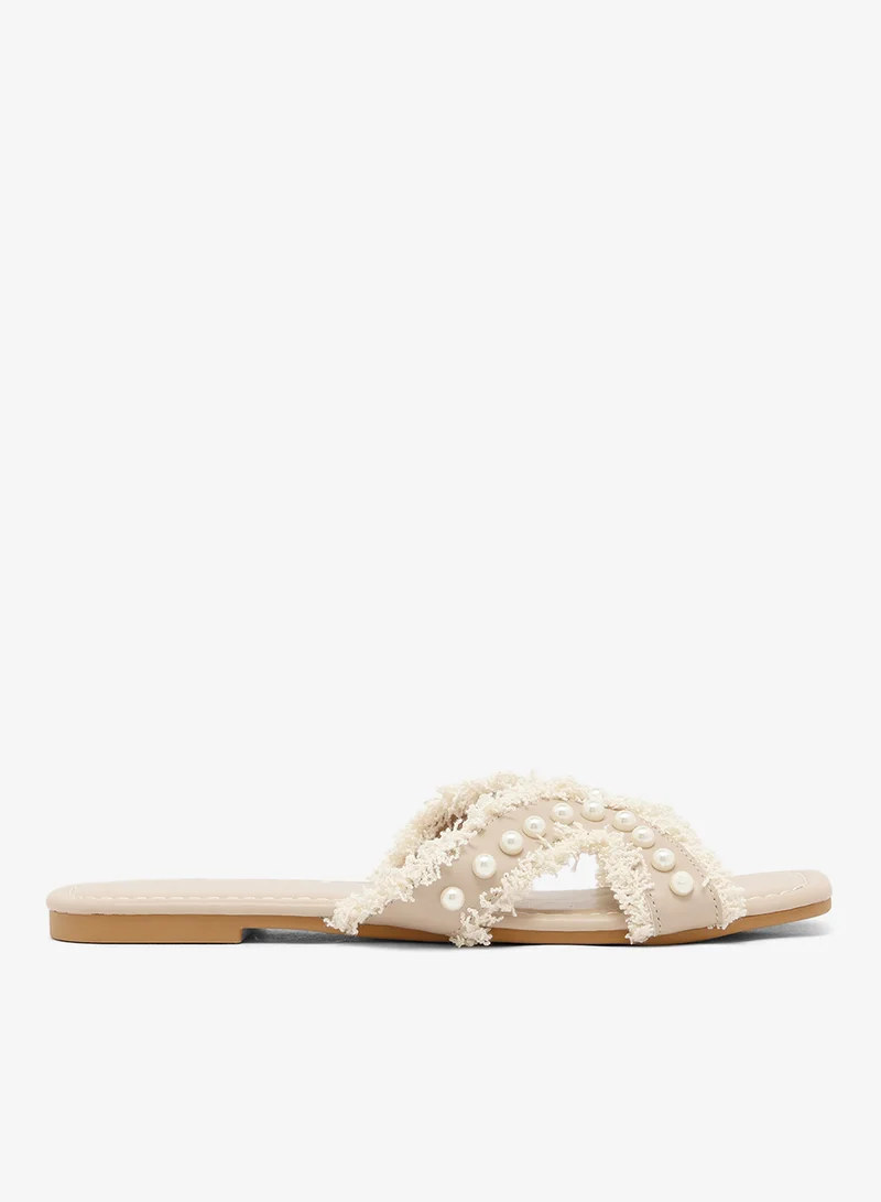 Pearl Detail Flat Sandals