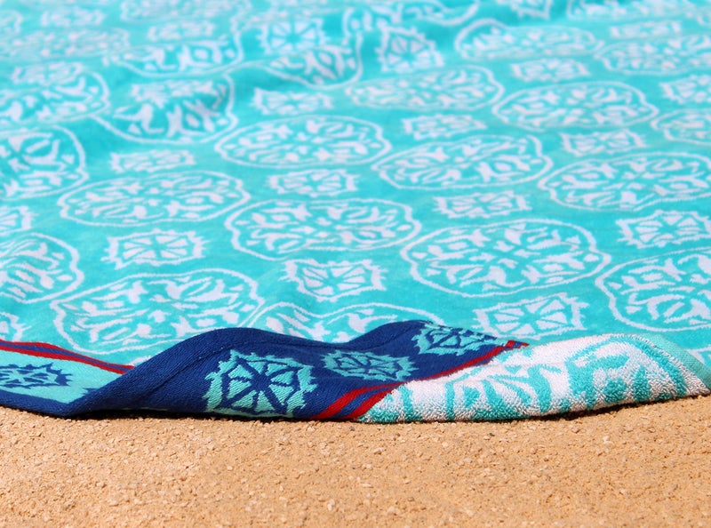 COTTON CRAFT Oversized Extra Wide XL Beach Blanket Towel for Two - 58x68-100% Cotton Velour - Big & Huge - Pool Picnic Bath Jacquard Thick Plush Super Soft Luxury - 450 GSM - Summer Trellis Pool Blue - Image 5