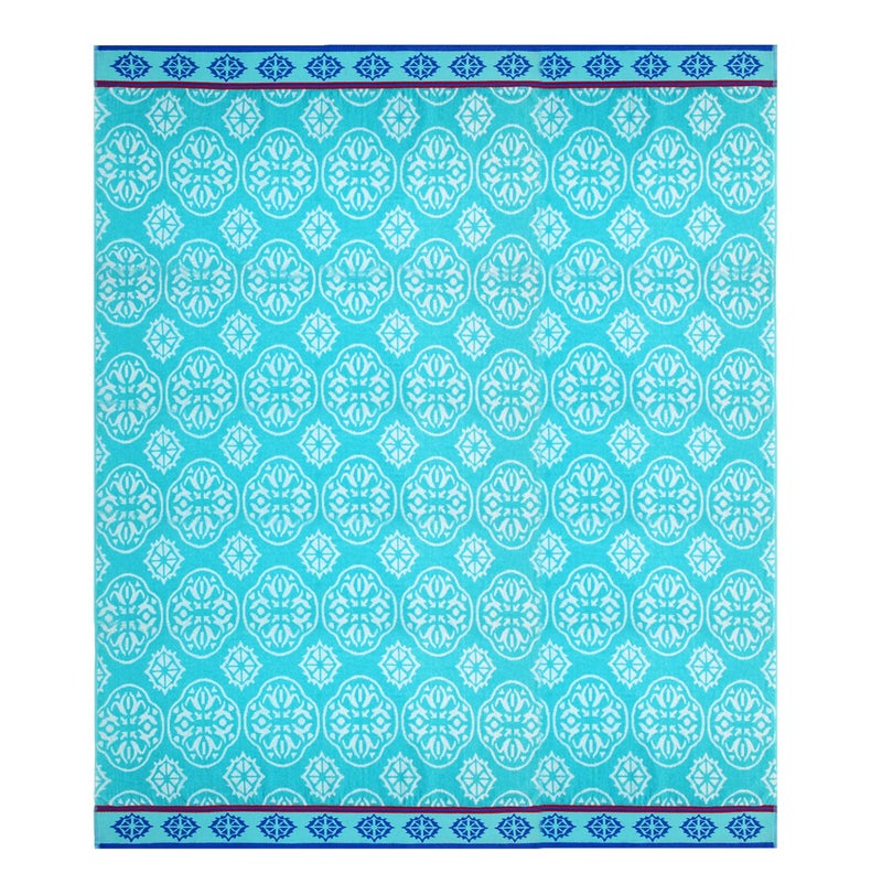COTTON CRAFT Oversized Extra Wide XL Beach Blanket Towel for Two - 58x68-100% Cotton Velour - Big & Huge - Pool Picnic Bath Jacquard Thick Plush Super Soft Luxury - 450 GSM - Summer Trellis Pool Blue - Image 1