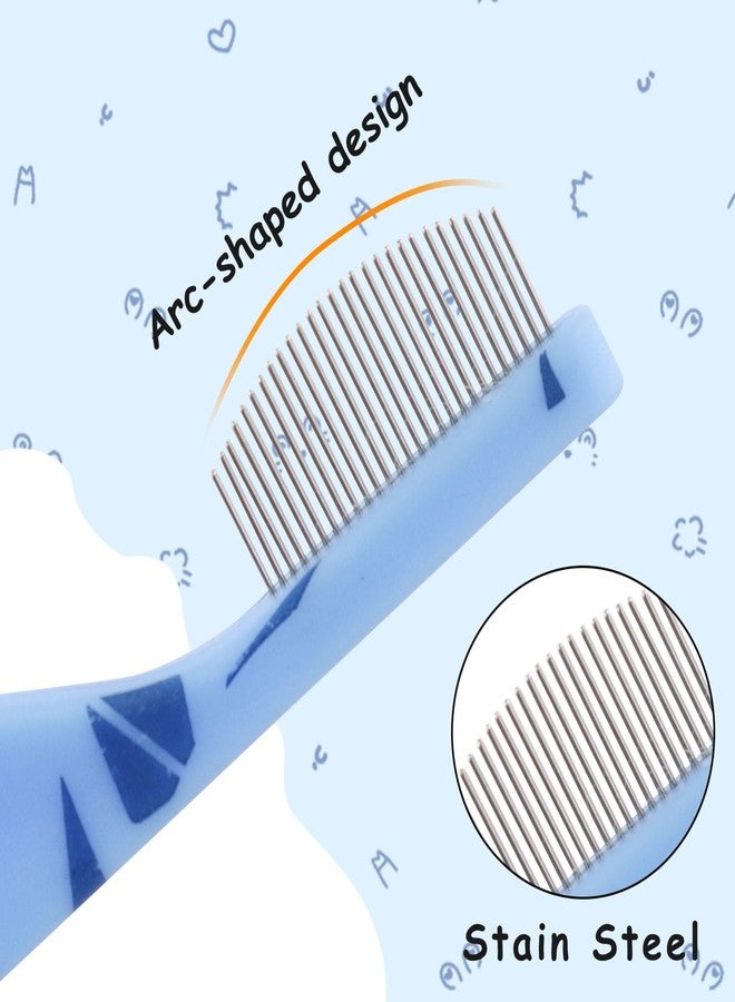 Andiker Small Dog Comb, Cat Comb with Curved Stainless Steel Rounded Tips Fine Tooth Ergonomic Handle Practical Pet Comb for Dogs Cats Grooming Removing Tear Stain (Blue) - Image 3