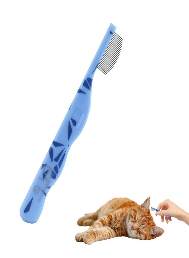 Andiker Small Dog Comb, Cat Comb with Curved Stainless Steel Rounded Tips Fine Tooth Ergonomic Handle Practical Pet Comb for Dogs Cats Grooming Removing Tear Stain (Blue) - Image 1