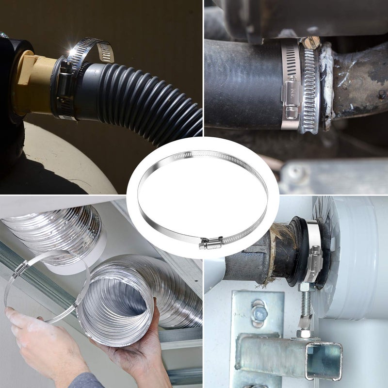 MIAHART 6 inch Hose Clamp Adjustable 304 Stainless Steel Duct Clamps Worm Gear Adjustable 141mm-165mm Hose Clamp (Pack of 6) - Image 2