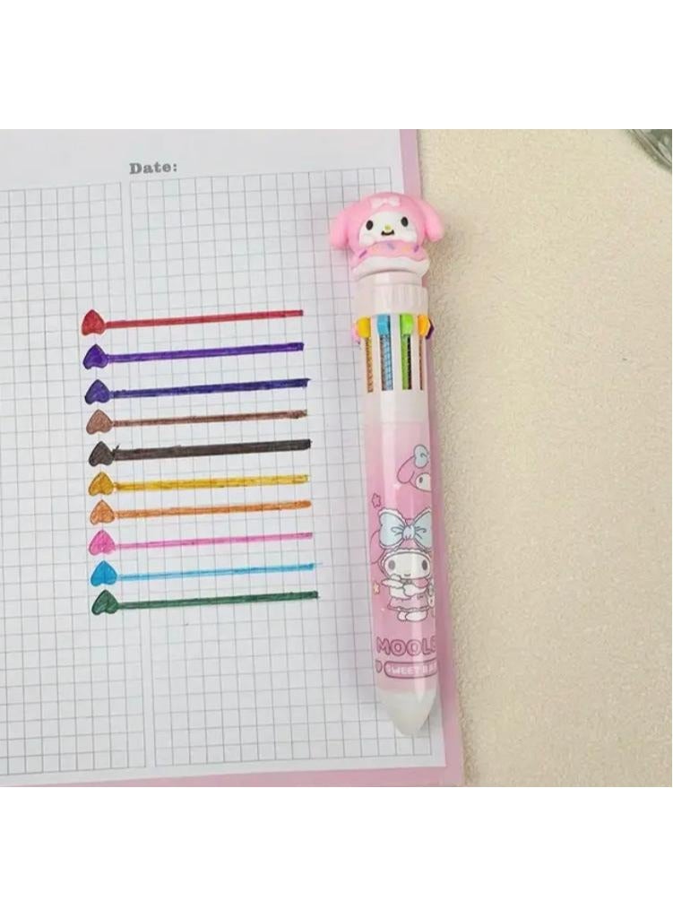 Verona 10 Colors Cute Cartoon Pen Ballpoint Pen Daily Planner Pen and Pressure Tip Convenient to Carry - 1 Piece 