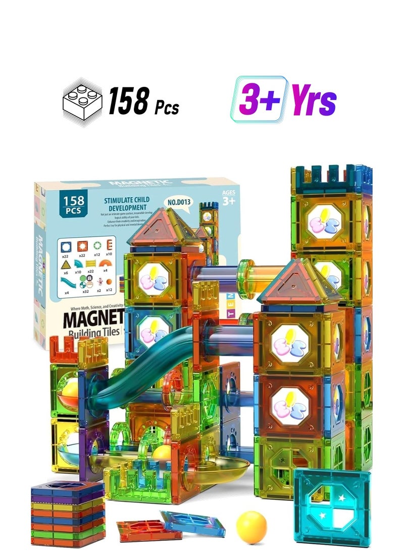 Magnetic Toys Building Block Set With Storage Box  Magnetic Tiles 158 PCS Building Blocks Magnet Toys for Kids Early Educational Building Toys Set 3D Magnet Puzzles Stacking Blocks for Boys Girls Set  - Image 1
