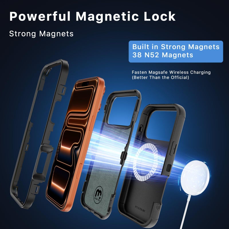 M MYBAT PRO حافظة M MYBAT PRO لجهاز iPhone 17 Pro Max مع مشبك حزام، سلسلة Maverick حافظة 17 Pro Max [متوافقة مع Magsafe] مع واقي شاشة، مضادة للسقوط، مع قاعدة قابلة للدوران 360 درجة، حماية ثقيلة - Image 3