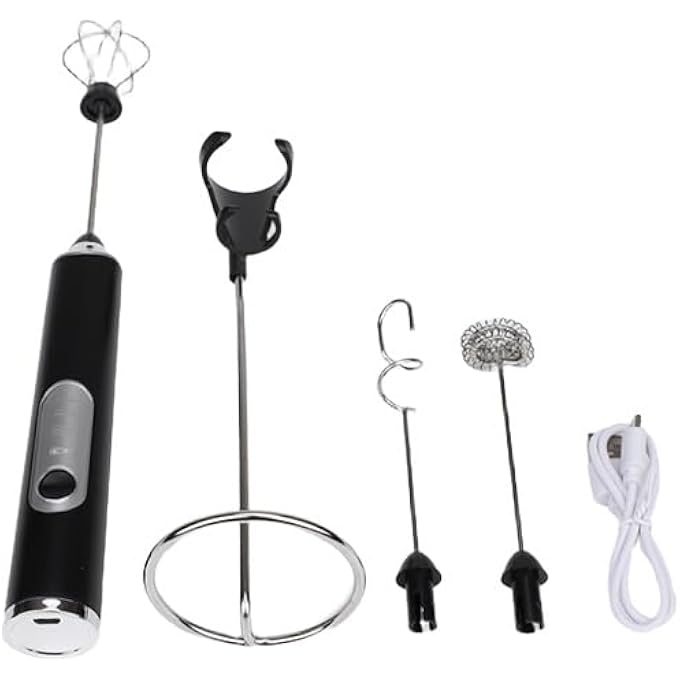 CozyKit Milk Frother Handheld Coffee Frother 3 Gear Adjustable Rechargeable Drink Mixer And Blender With 2 Stainless Steel Whisks For Coffee Matcha Latte Cappuccino Hot Chocolate Black - Image 3
