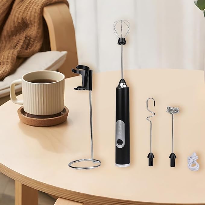 CozyKit Milk Frother Handheld Coffee Frother 3 Gear Adjustable Rechargeable Drink Mixer And Blender With 2 Stainless Steel Whisks For Coffee Matcha Latte Cappuccino Hot Chocolate Black - Image 5