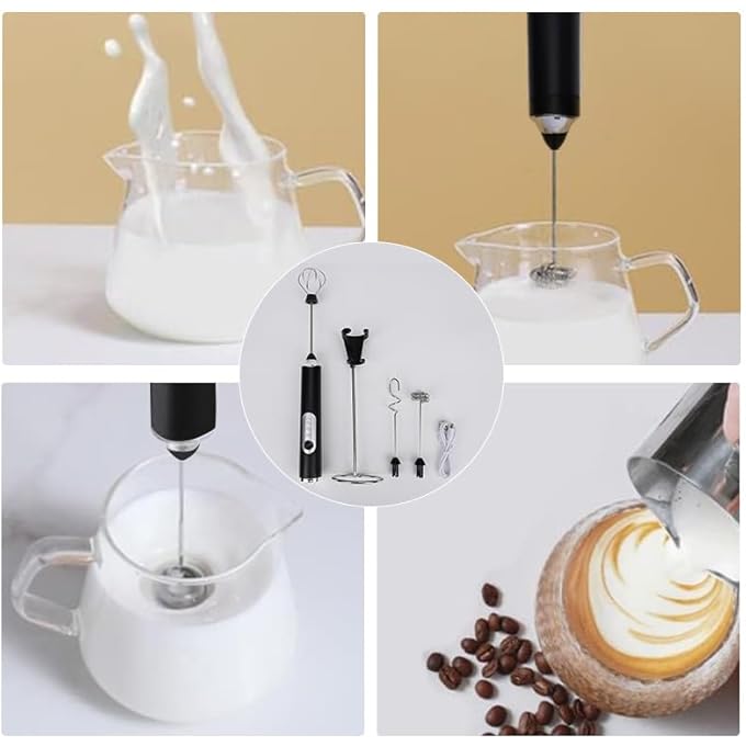 CozyKit Milk Frother Handheld Coffee Frother 3 Gear Adjustable Rechargeable Drink Mixer And Blender With 2 Stainless Steel Whisks For Coffee Matcha Latte Cappuccino Hot Chocolate Black - Image 4