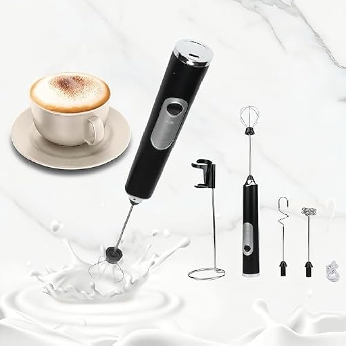 CozyKit Milk Frother Handheld Coffee Frother 3 Gear Adjustable Rechargeable Drink Mixer And Blender With 2 Stainless Steel Whisks For Coffee Matcha Latte Cappuccino Hot Chocolate Black - Image 2