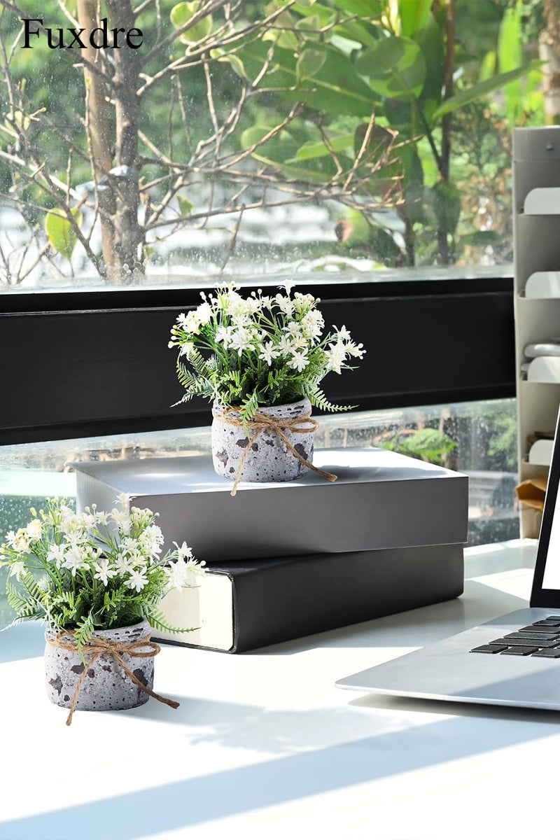 Fuxdre Fake Plants Small with 2 Pack, The Sunflower for Bathroom Shelf Decor, Decorative Plants for Home Living Room Office Bedroom Table Tray Shelve Farmhouse Decor Indoor(White Floral) - Image 5