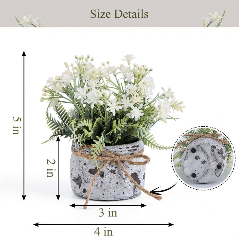 Fuxdre Fake Plants Small with 2 Pack, The Sunflower for Bathroom Shelf Decor, Decorative Plants for Home Living Room Office Bedroom Table Tray Shelve Farmhouse Decor Indoor(White Floral) - Image 2