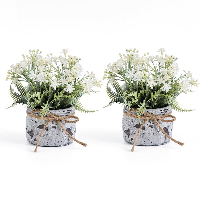Fuxdre Fake Plants Small with 2 Pack, The Sunflower for Bathroom Shelf Decor, Decorative Plants for Home Living Room Office Bedroom Table Tray Shelve Farmhouse Decor Indoor(White Floral) - Image 1