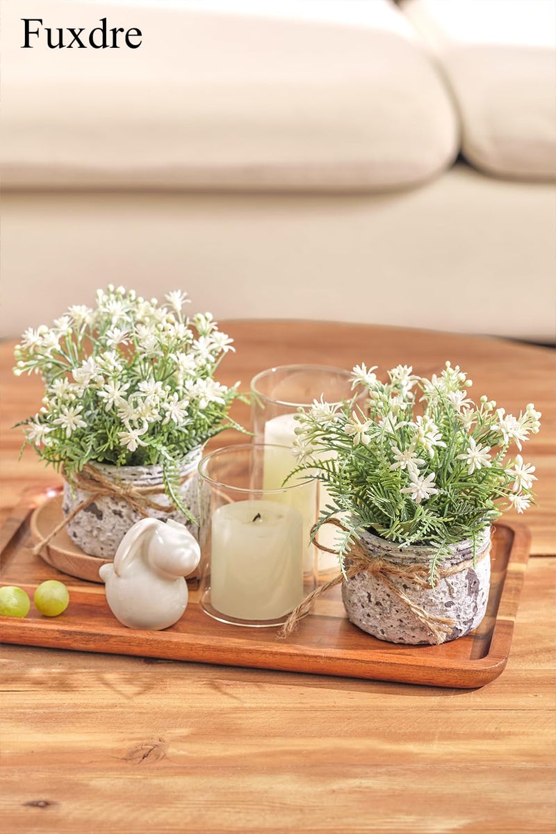 Fuxdre Fake Plants Small with 2 Pack, The Sunflower for Bathroom Shelf Decor, Decorative Plants for Home Living Room Office Bedroom Table Tray Shelve Farmhouse Decor Indoor(White Floral) - Image 3