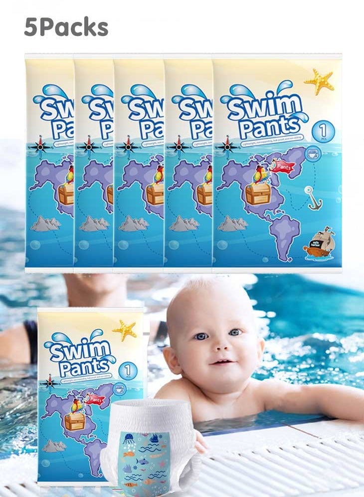 Sharpdo 5 Pack Disposable Swim Diapers, Baby Swim Diapers, Individually Packaged Baby Diapers, Baby Leak-Proof Swimming Set for Boys and Girls - Image 1
