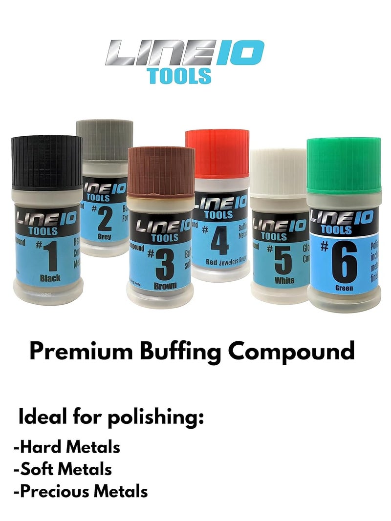 LINE10 Tools Metal Polishing Buffing Compound Set 2oz Polish Paste for Aluminum Stainless Steel Jewelry Red Rouge Green Lapping Black Tripoli Brown White Brown Grey Solid Stick Bar - Image 2