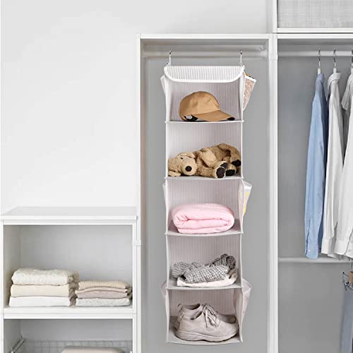 BrilliantJo 5 Shelves Hanging Closet Organizer, 2 Pack Hanging Storage with 6 Side Pockets for Clothes Shoes, 43"x12"x12"(Strip) - Image 4