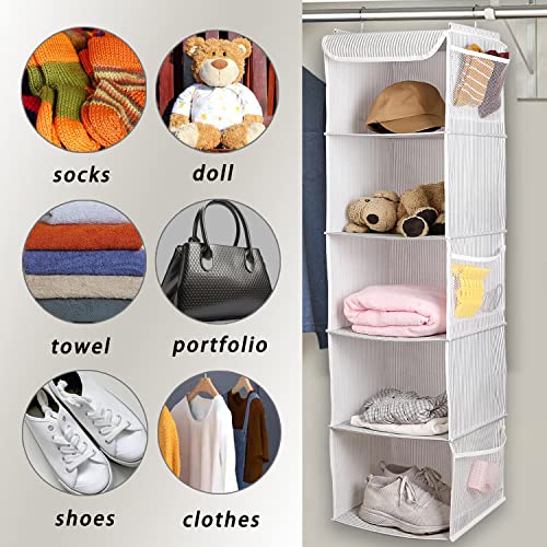 BrilliantJo 5 Shelves Hanging Closet Organizer, 2 Pack Hanging Storage with 6 Side Pockets for Clothes Shoes, 43"x12"x12"(Strip) - Image 2