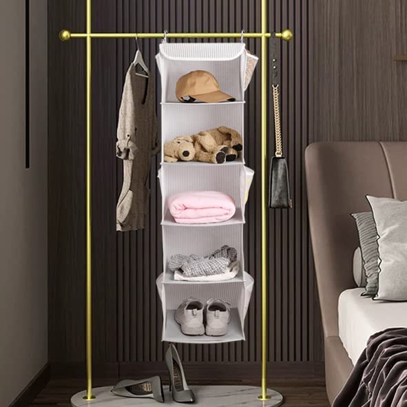 BrilliantJo 5 Shelves Hanging Closet Organizer, 2 Pack Hanging Storage with 6 Side Pockets for Clothes Shoes, 43"x12"x12"(Strip) - Image 3