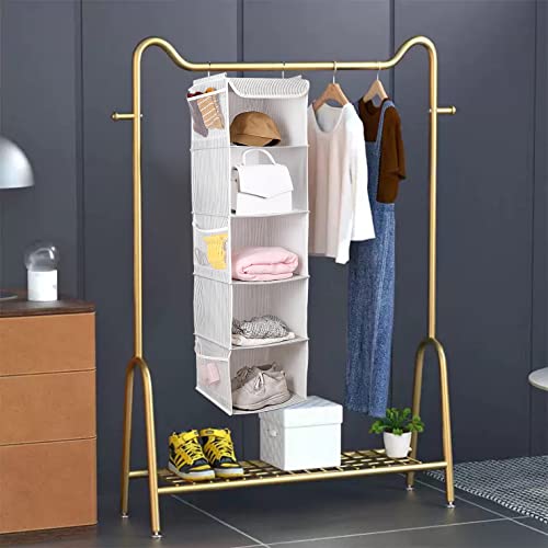 BrilliantJo 5 Shelves Hanging Closet Organizer, 2 Pack Hanging Storage with 6 Side Pockets for Clothes Shoes, 43"x12"x12"(Strip) - Image 5